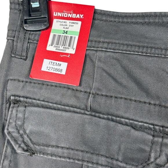 Union Bay SZ 34 Wyatt Cargo Shorts Stretch Relaxed Fit Pocket Zip-Fly Flint Gray - Picture 6 of 9